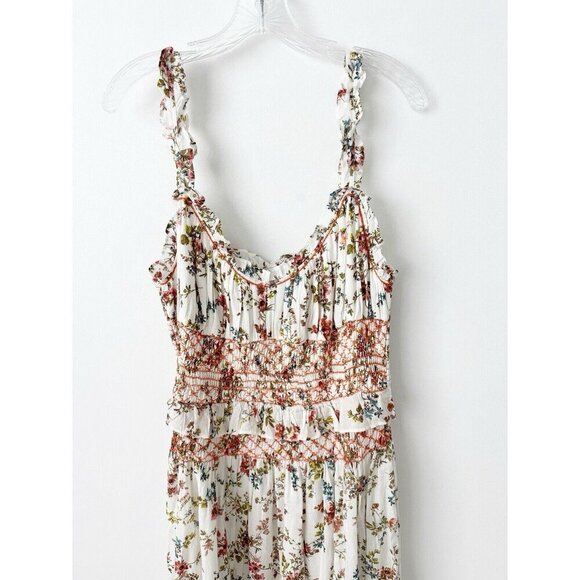 NWT Anthropologie Sleeveless Smocked-Waist Ruffled Midi Dress XL White Floral - Picture 6 of 10